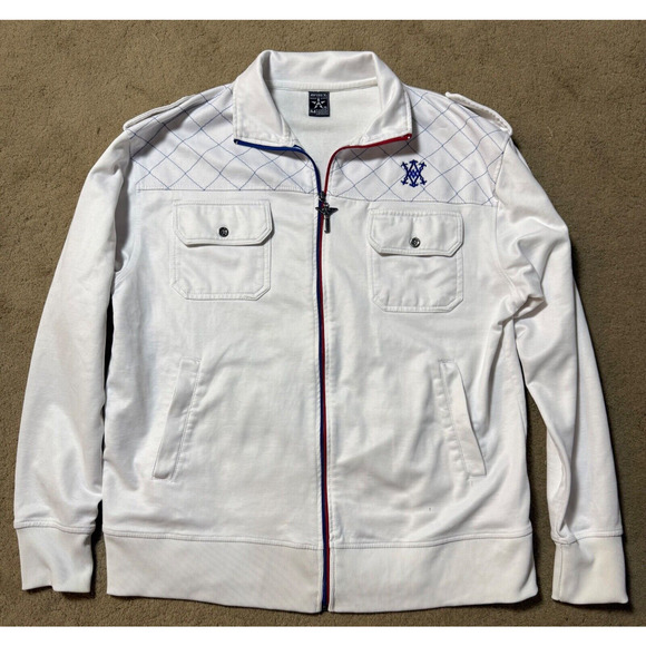 Avirex Jacket Mens Full Zip Track Medium Cross Zip Y2K 90s White Embroidered - Picture 1 of 7